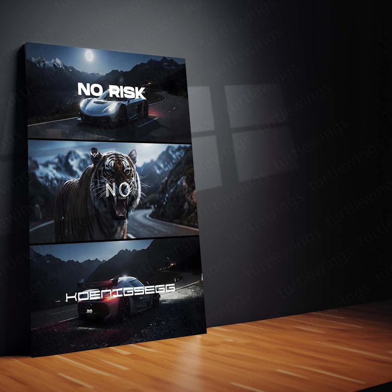 Quote Metal Poster | No Risk, No Koenigsegg Metal Frame Extreme Performance, Hypercar Legacy & Fearless Innovation Wall Art | Ultimate Speed Quote Metal Poster