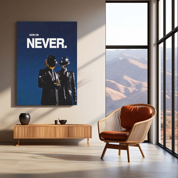 Quote Metal Poster | Daft Punk – Now or Never Metal Frame Time-Is-Now Execution Mindset Quote Wall Art | Action Over Delay Futuristic Metal Poster