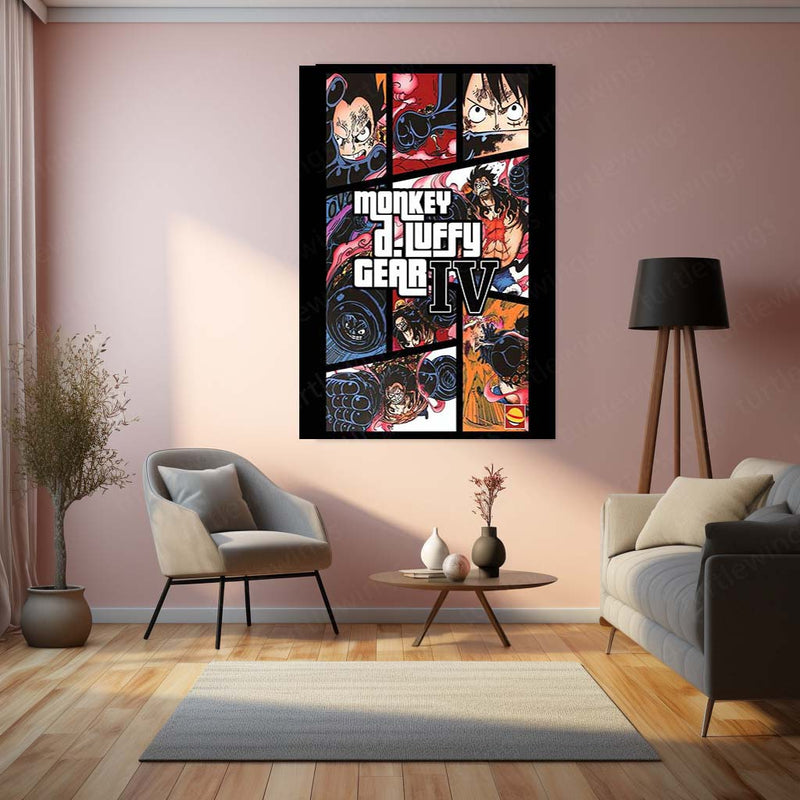 Monkey D. Luffy Gear 4 – One Piece Anime Metal Frame | Boundman Form Poster | Epic Anime Wall Art for Fans