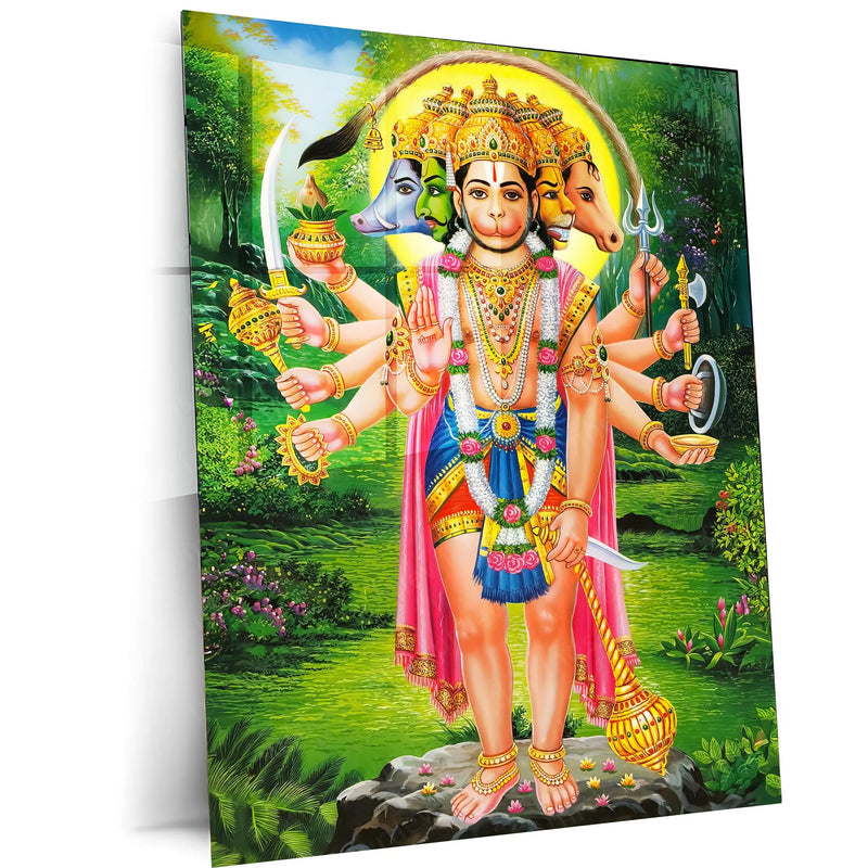 Spiritual God Metal Poster | Panchamukhi Hanuman Metal Poster | Divine Protection Wall Art | Spiritual Decor for Home - TURTLEWINGS 
