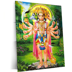 Spiritual God Metal Poster  | Panchamukhi Hanuman Metal Poster | Divine Protection Wall Art | Spiritual Decor for Home