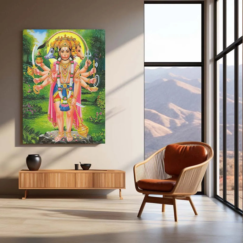 Spiritual God Metal Poster | Panchamukhi Hanuman Metal Poster | Divine Protection Wall Art | Spiritual Decor for Home - TURTLEWINGS 