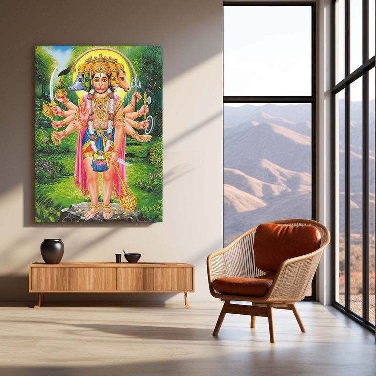 Spiritual God Metal Poster  | Panchamukhi Hanuman Metal Poster | Divine Protection Wall Art | Spiritual Decor for Home