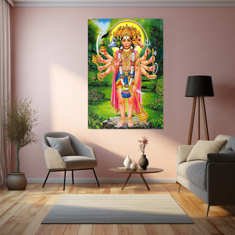 Spiritual God Metal Poster  | Panchamukhi Hanuman Metal Poster | Divine Protection Wall Art | Spiritual Decor for Home
