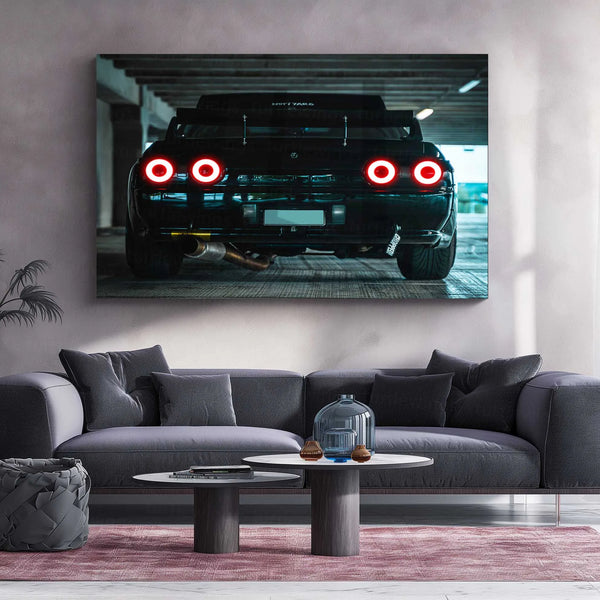 LED | 🏁 Nissan Skyline GT-R R34 Neon LED Metal Poster | JDM Legend Wall Art | Street Racer Glow Decor