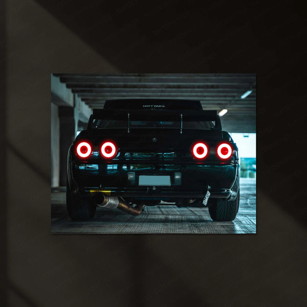LED | 🏁 Nissan Skyline GT-R R34 Neon LED Metal Poster | JDM Legend Wall Art | Street Racer Glow Decor