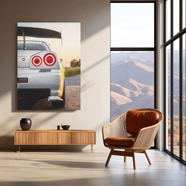 LED | 🏁 Nissan Skyline GT-R R34 Neon LED Metal Poster | JDM Legend Wall Art | Street Racer Glow Decor 03