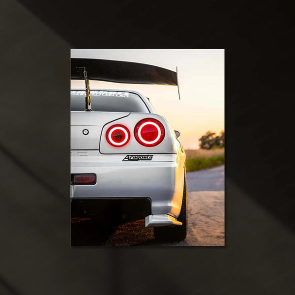 LED | 🏁 Nissan Skyline GT-R R34 Neon LED Metal Poster | JDM Legend Wall Art | Street Racer Glow Decor 03