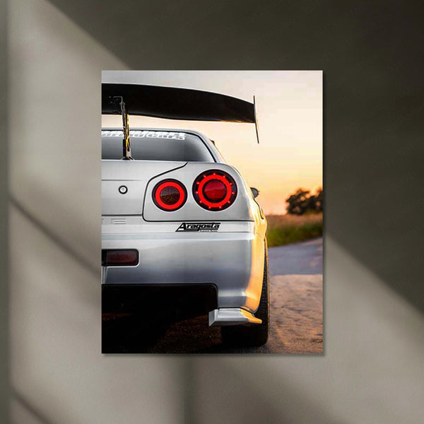 LED | 🏁 Nissan Skyline GT-R R34 Neon LED Metal Poster | JDM Legend Wall Art | Street Racer Glow Decor 03