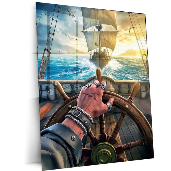 Pirate Art Metal Frame | Nautical Adventure Wall Decor - TURTLEWINGS 