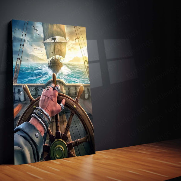 Pirate Art Metal Frame | Nautical Adventure Wall Decor - TURTLEWINGS 