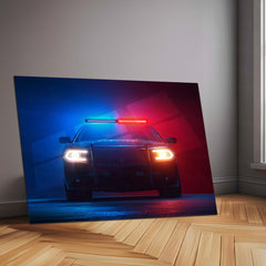 Police Vehicle PCR Lights Neon LED Metal Poster | Patrol Car Night Chase Edition | Law & Justice Wall Art