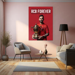 Cricket Metal Poster |🔥 Virat Kohli RCB Wins IPL Trophy 2025 – Historic Victory Metal Poster | Champion’s Wall Art 03