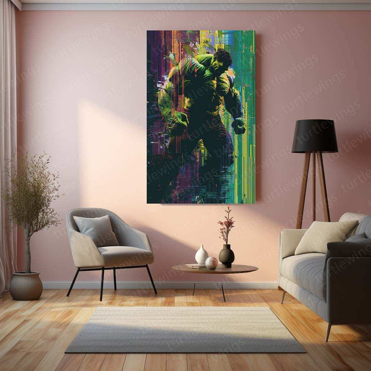 Hulk Barcode Glitch Metal Poster | Futuristic Digital Art | Marvel Superhero Wall Decor - TURTLEWINGS 