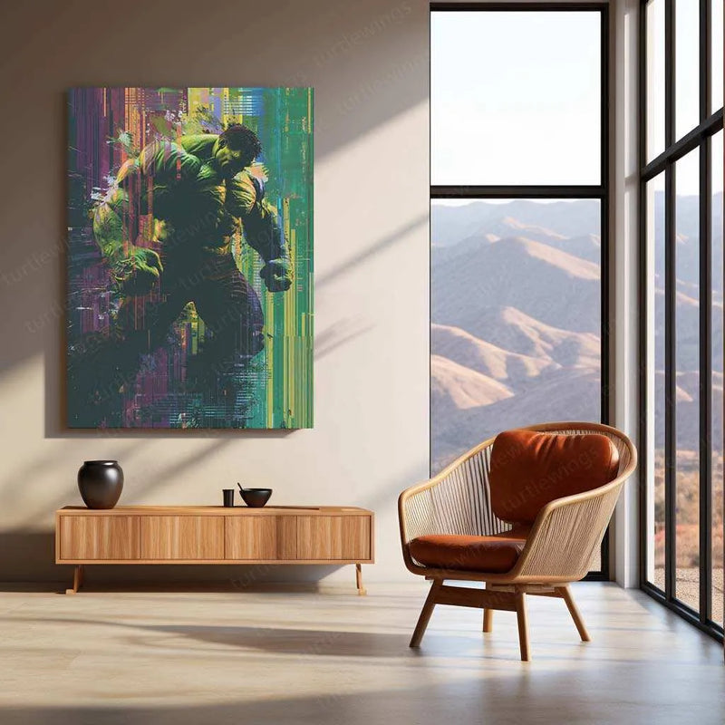 Hulk Barcode Glitch Metal Poster | Futuristic Digital Art | Marvel Superhero Wall Decor - TURTLEWINGS 