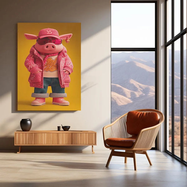 The Piglet Dressed Metal Poster | Przemytnik-Inspired Whimsical Animal Art | Playful Character Decor - TURTLEWINGS 