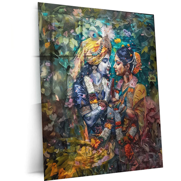 Radha Krishna Metal Poster | Divine Love Painting | Spiritual Wall Art - TURTLEWINGS 
