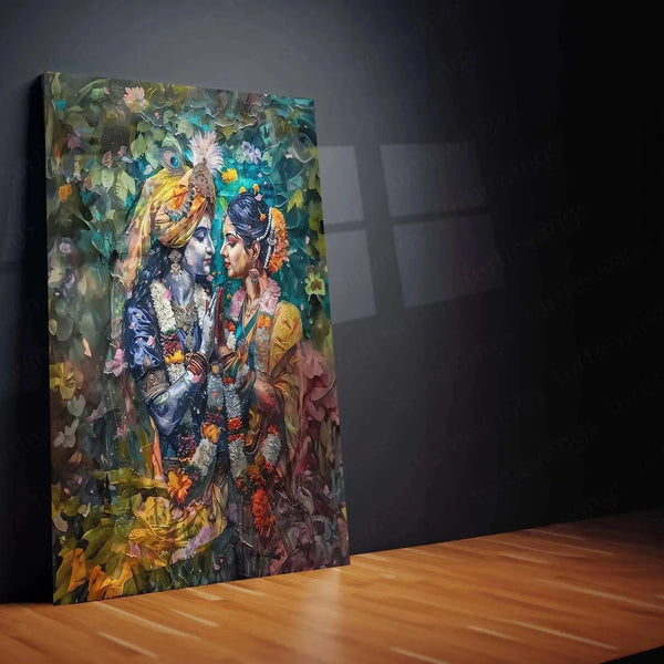 Radha Krishna Metal Poster | Divine Love Painting | Spiritual Wall Art - TURTLEWINGS 