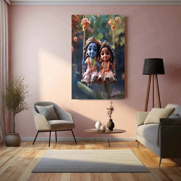 Radha Krishna Metal Poster | Divine Love Wall Art | Spiritual & Aesthetic Decor - TURTLEWINGS 