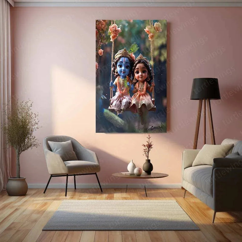 Radha Krishna Metal Poster | Divine Love Wall Art | Spiritual & Aesthetic Decor - TURTLEWINGS 