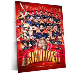Cricket Metal Poster |🏆 RCB Wins IPL Trophy 2025 – Champion Celebration Metal Poster | Virat Kohli Led Victory Wall Art 06
