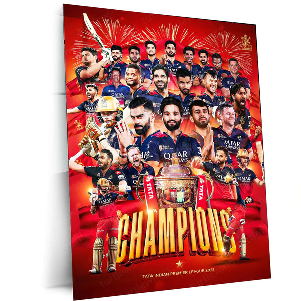 Cricket Metal Poster |🏆 RCB Wins IPL Trophy 2025 – Champion Celebration Metal Poster | Virat Kohli Led Victory Wall Art 06