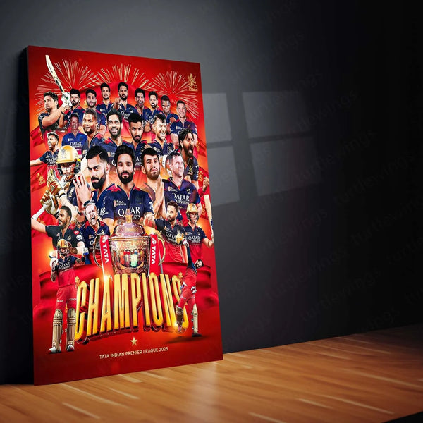 Cricket Metal Poster |🏆 RCB Wins IPL Trophy 2025 – Champion Celebration Metal Poster | Virat Kohli Led Victory Wall Art 06