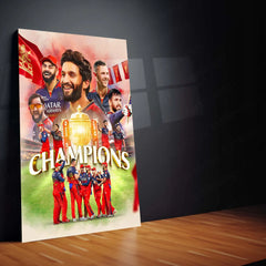 Cricket Metal Poster |🏆 RCB Wins IPL Trophy 2025 – Champion Celebration Metal Poster | Virat Kohli Led Victory Wall Art 07