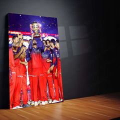 Cricket Metal Poster |🏆 RCB Wins IPL Trophy 2025 – Champion Celebration Metal Poster | Virat Kohli Led Victory Wall Art 08