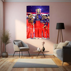 Cricket Metal Poster |🏆 RCB Wins IPL Trophy 2025 – Champion Celebration Metal Poster | Virat Kohli Led Victory Wall Art 08