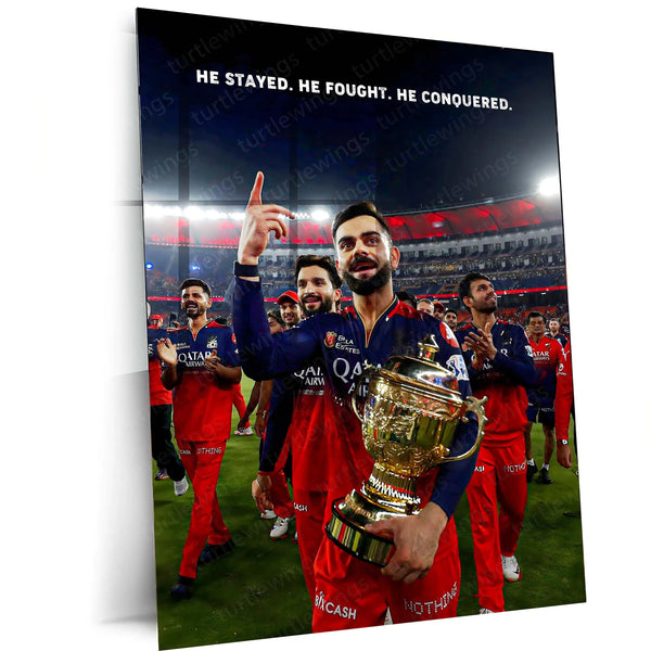 Cricket Metal Poster |🔥 Virat Kohli RCB Wins IPL Trophy 2025 – Historic Victory Metal Poster | Champion’s Wall Art