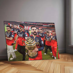 Cricket Metal Poster |🏆 RCB Wins IPL Trophy 2025 – Champion Celebration Metal Poster | Virat Kohli Led Victory Wall Art 03 - TURTLEWINGS 