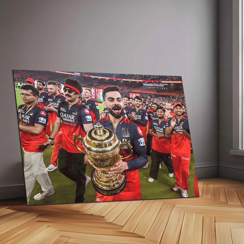 Cricket Metal Poster |🏆 RCB Wins IPL Trophy 2025 – Champion Celebration Metal Poster | Virat Kohli Led Victory Wall Art 03 - TURTLEWINGS 