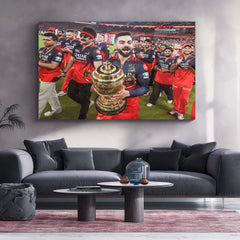 Cricket Metal Poster |🏆 RCB Wins IPL Trophy 2025 – Champion Celebration Metal Poster | Virat Kohli Led Victory Wall Art 03 - TURTLEWINGS 