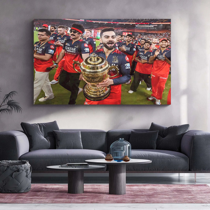 Cricket Metal Poster |🏆 RCB Wins IPL Trophy 2025 – Champion Celebration Metal Poster | Virat Kohli Led Victory Wall Art 03 - TURTLEWINGS 
