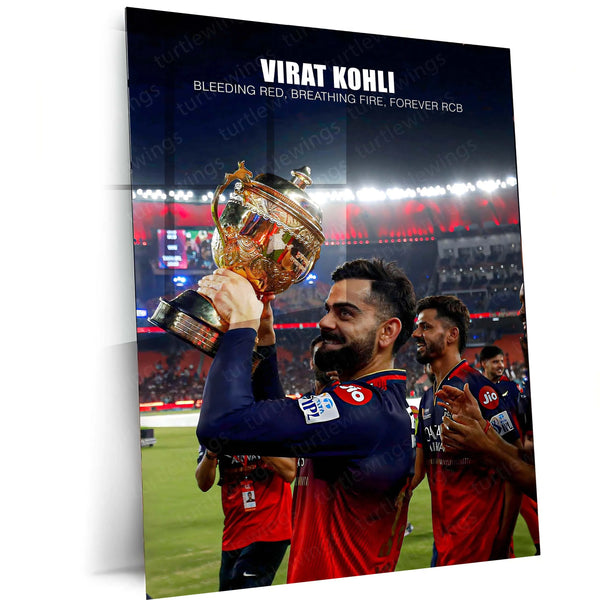 Cricket Metal Poster |🔥 Virat Kohli RCB Wins IPL Trophy 2025 – Historic Victory Metal Poster | Champion’s Wall Art 01