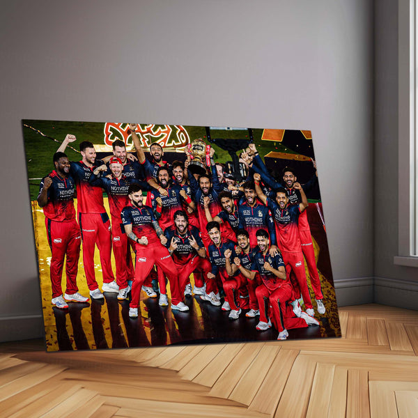 RCB Champion Celebration Metal Poster | IPL 2026 Trophy Winning Cricket Wall Art for Fans 01