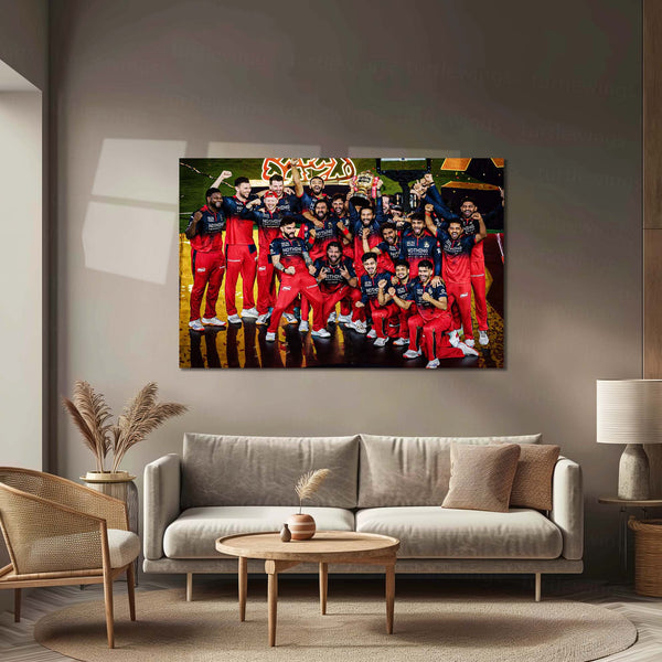 RCB Champion Celebration Metal Poster | IPL 2026 Trophy Winning Cricket Wall Art for Fans 01
