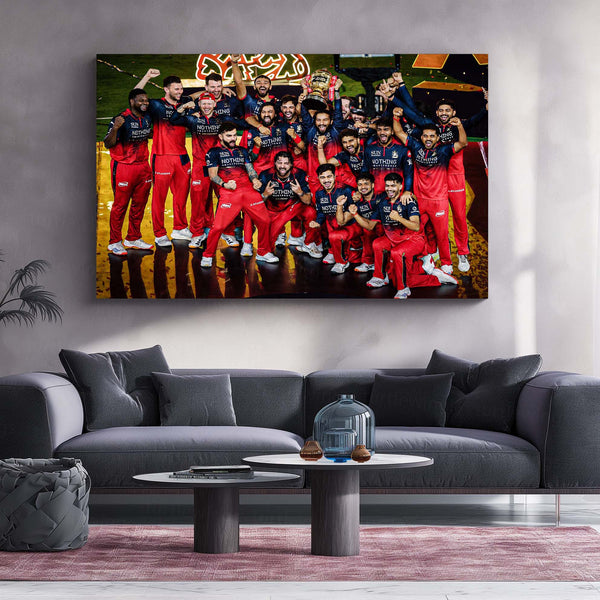 RCB Champion Celebration Metal Poster | IPL 2026 Trophy Winning Cricket Wall Art for Fans 01