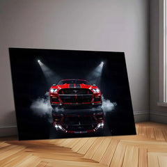 Red Ford Mustang Shelby | American Muscle Metal Frame | High-Performance Car Wall Art - TURTLEWINGS 