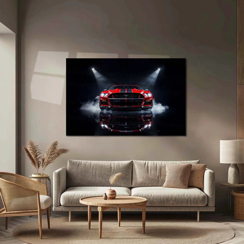 Red Ford Mustang Shelby | American Muscle Metal Frame | High-Performance Car Wall Art - TURTLEWINGS 