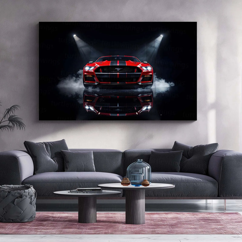 Red Ford Mustang Shelby | American Muscle Metal Frame | High-Performance Car Wall Art - TURTLEWINGS 