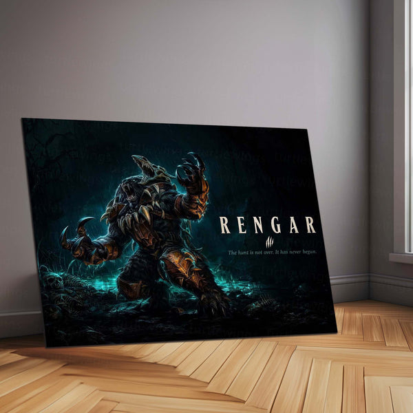 Game Metal Poster | Rengar – The Hunt Is Not Over Metal Poster League Inspired Wall Art | Predator Hunter Gaming Metal Frame