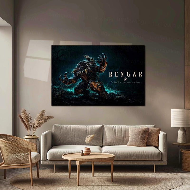 Game Metal Poster | Rengar – The Hunt Is Not Over Metal Poster League Inspired Wall Art | Predator Hunter Gaming Metal Frame