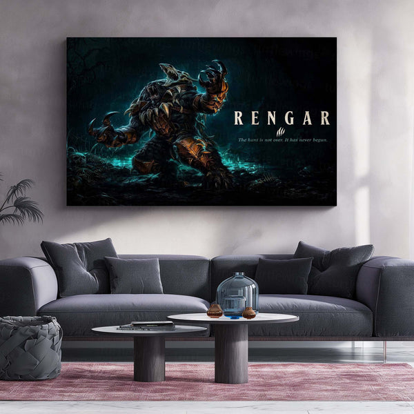 Game Metal Poster | Rengar – The Hunt Is Not Over Metal Poster League Inspired Wall Art | Predator Hunter Gaming Metal Frame