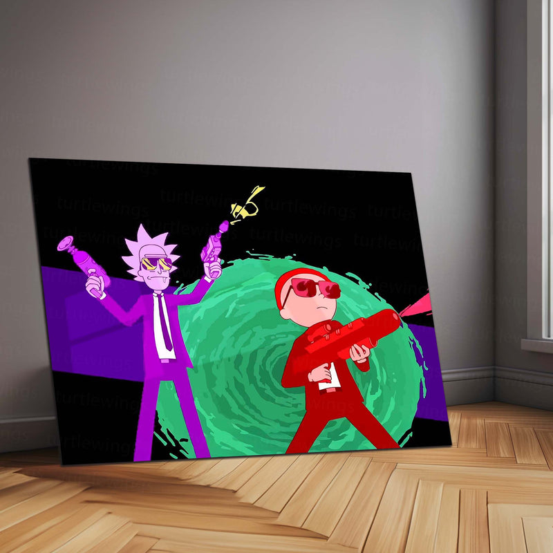 Rick and Morty Artwork – Metal Frame | Sci-Fi Cartoon Wall Art | Multiverse Madness Poster for Fans & Collectors 01 - TURTLEWINGS 