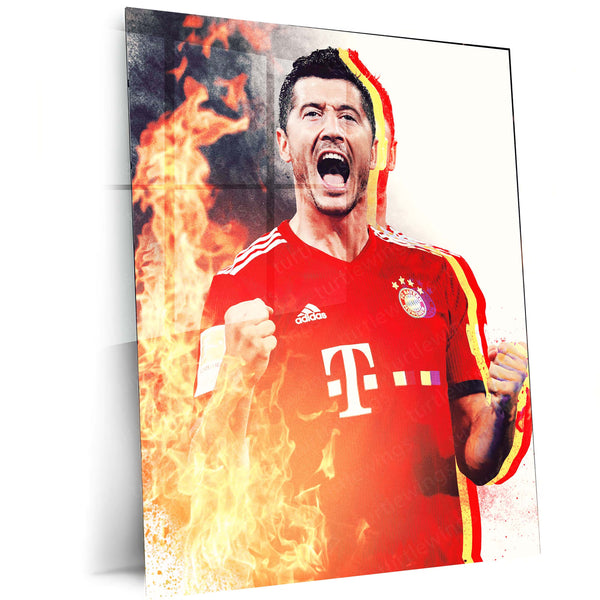 Robert Lewandowski Bayern Munich Metal Frame – Fire Goal Celebration | Bundesliga Wall Art - TURTLEWINGS 
