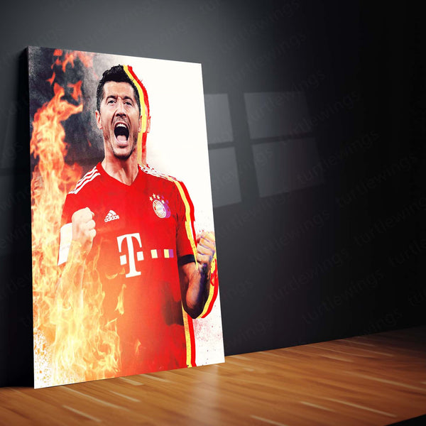 Robert Lewandowski Bayern Munich Metal Frame – Fire Goal Celebration | Bundesliga Wall Art - TURTLEWINGS 
