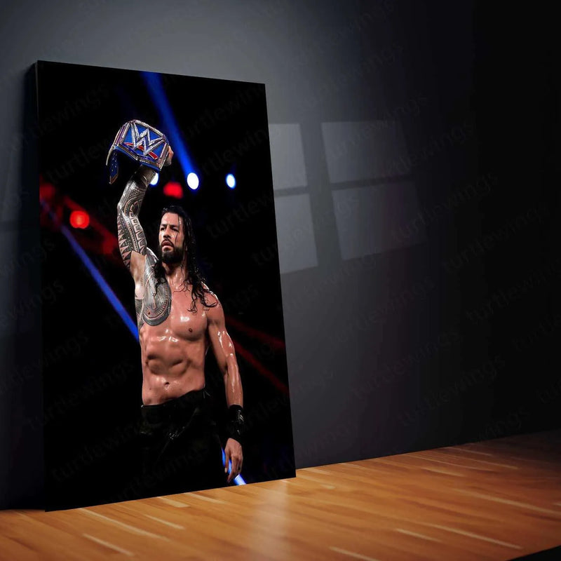 Roman Reigns Metal Poster | WWE Champion Portrait | Tribal Chief Wall Art - TURTLEWINGS 