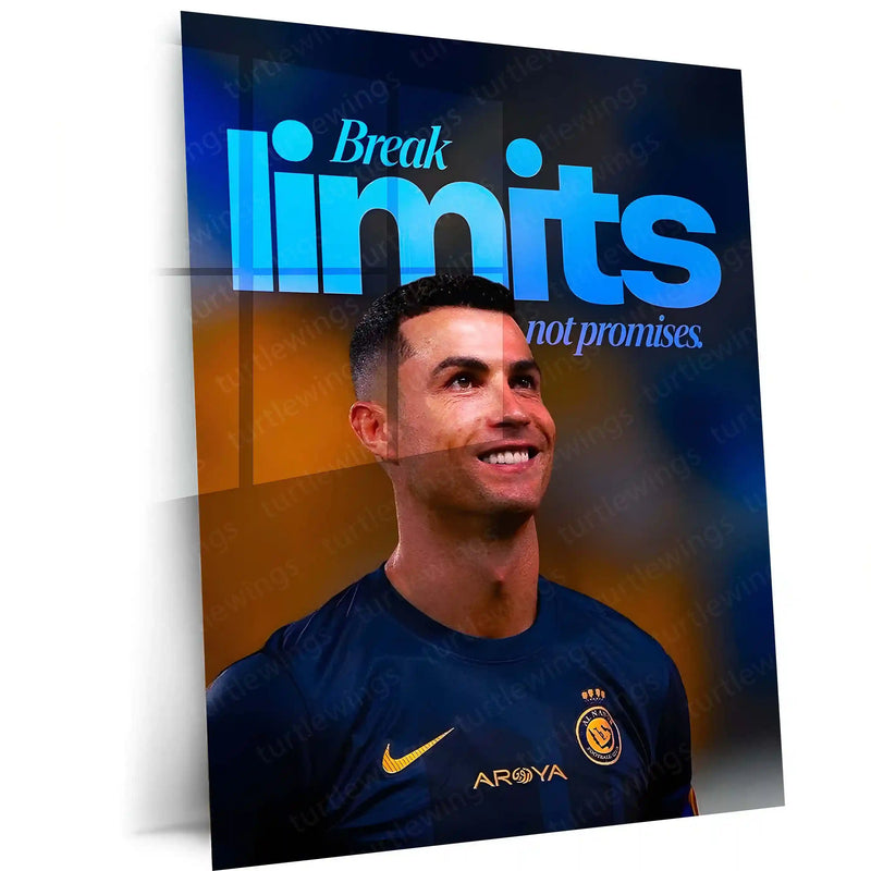 Quote Metal Poster | Cristiano Ronaldo – Break Limits, Not Promises Metal Frame Unstoppable Discipline, Commitment & Elite Standards Quote Wall Art | Champion Mentality Metal Poster - TURTLEWINGS 